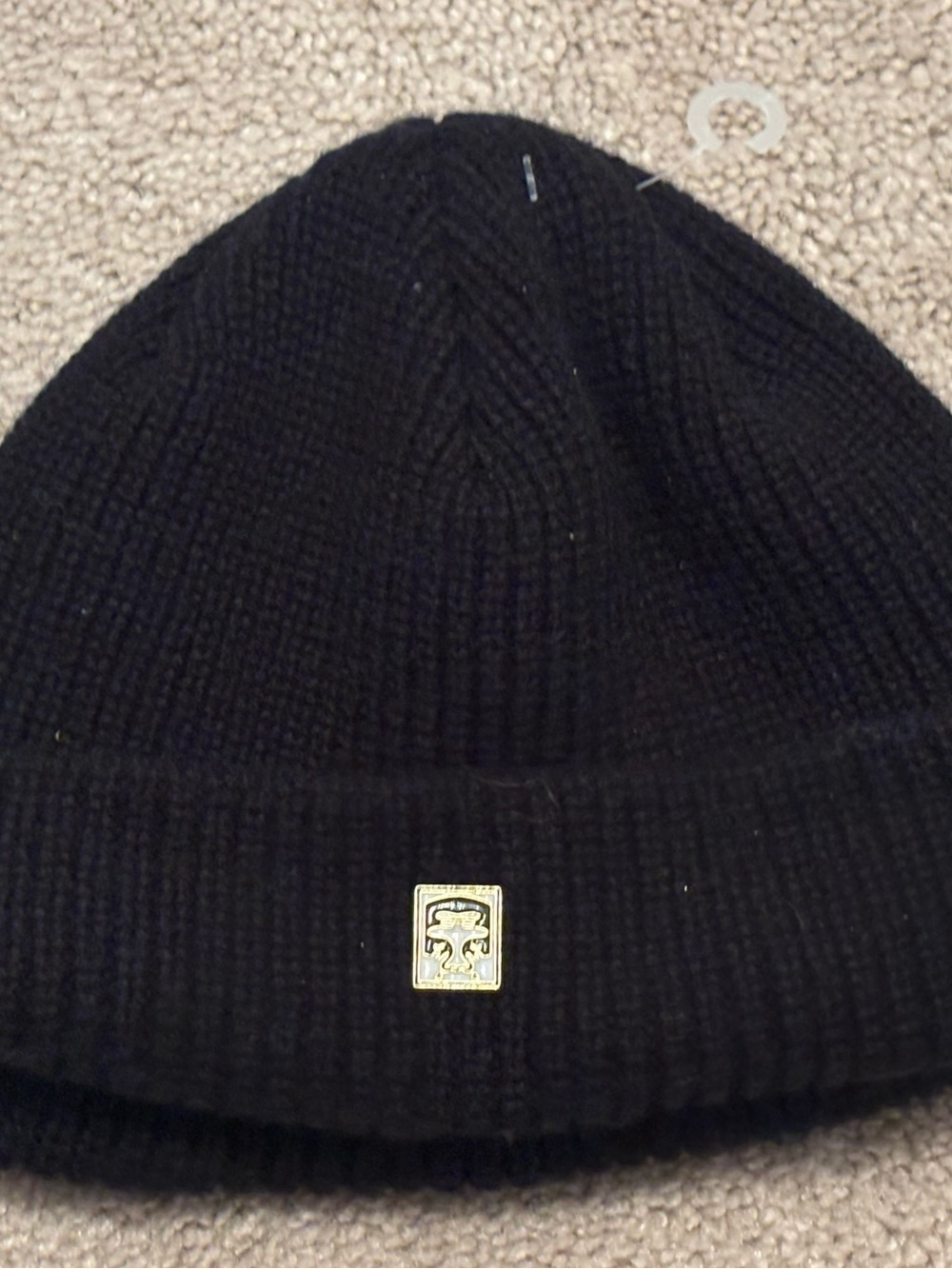 Obey Black Knit Micro Beanie Hat Logo Metal Badge Pin Shepard Fairy